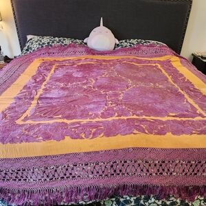Victorian Silk Embroidered Piano Shawl